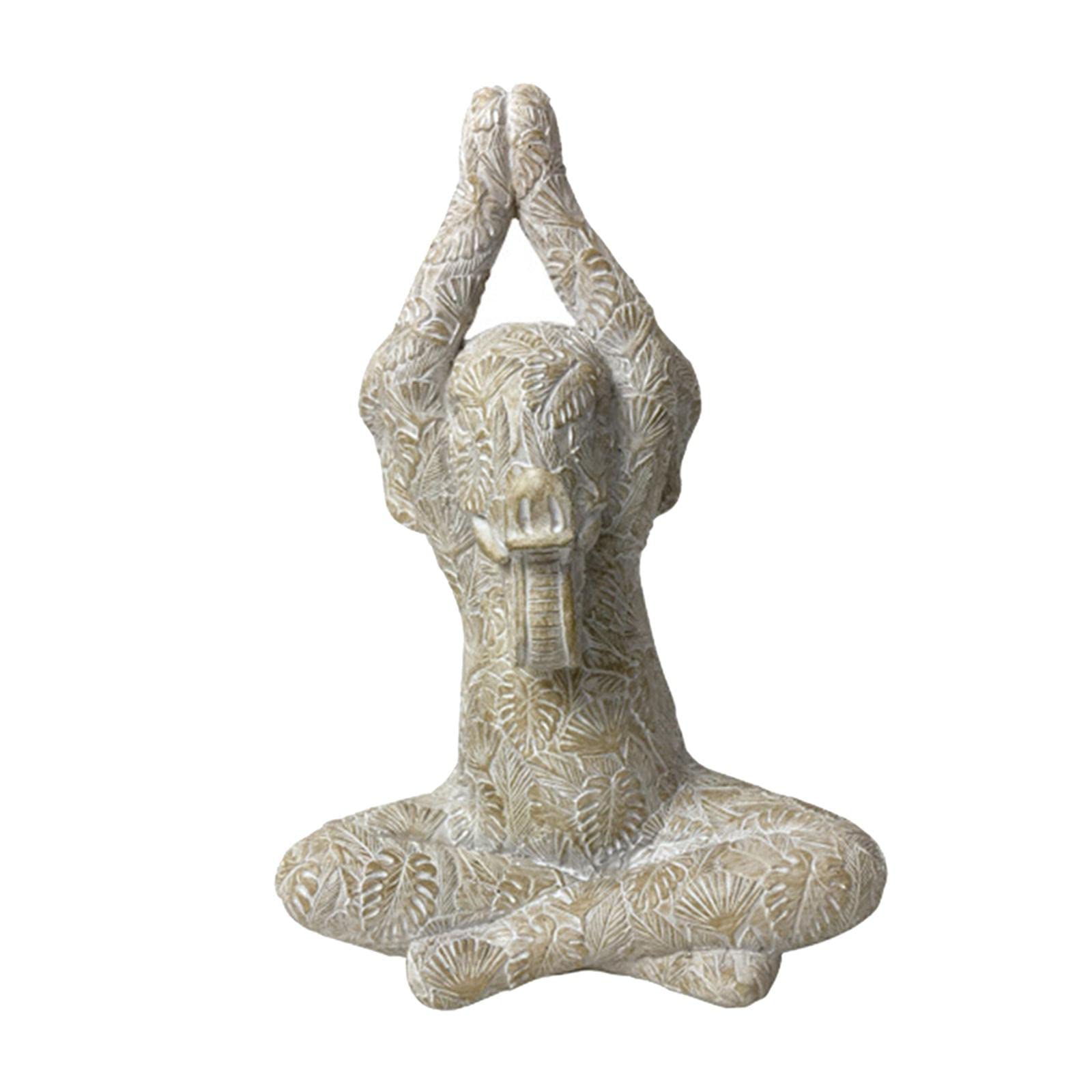 CALANDIS Meditation Elephant Statue Sculpture Yoga Living Room Home Desktop Decor Hands Raised White