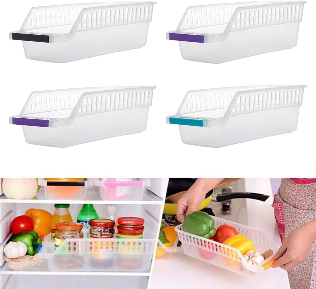 Cheshtha Plastic Refrigerator Food Storage Organizer, Fruit Handled Kitchen Collecting Box Basket Rack Stand Basket Container(Pack of 4)