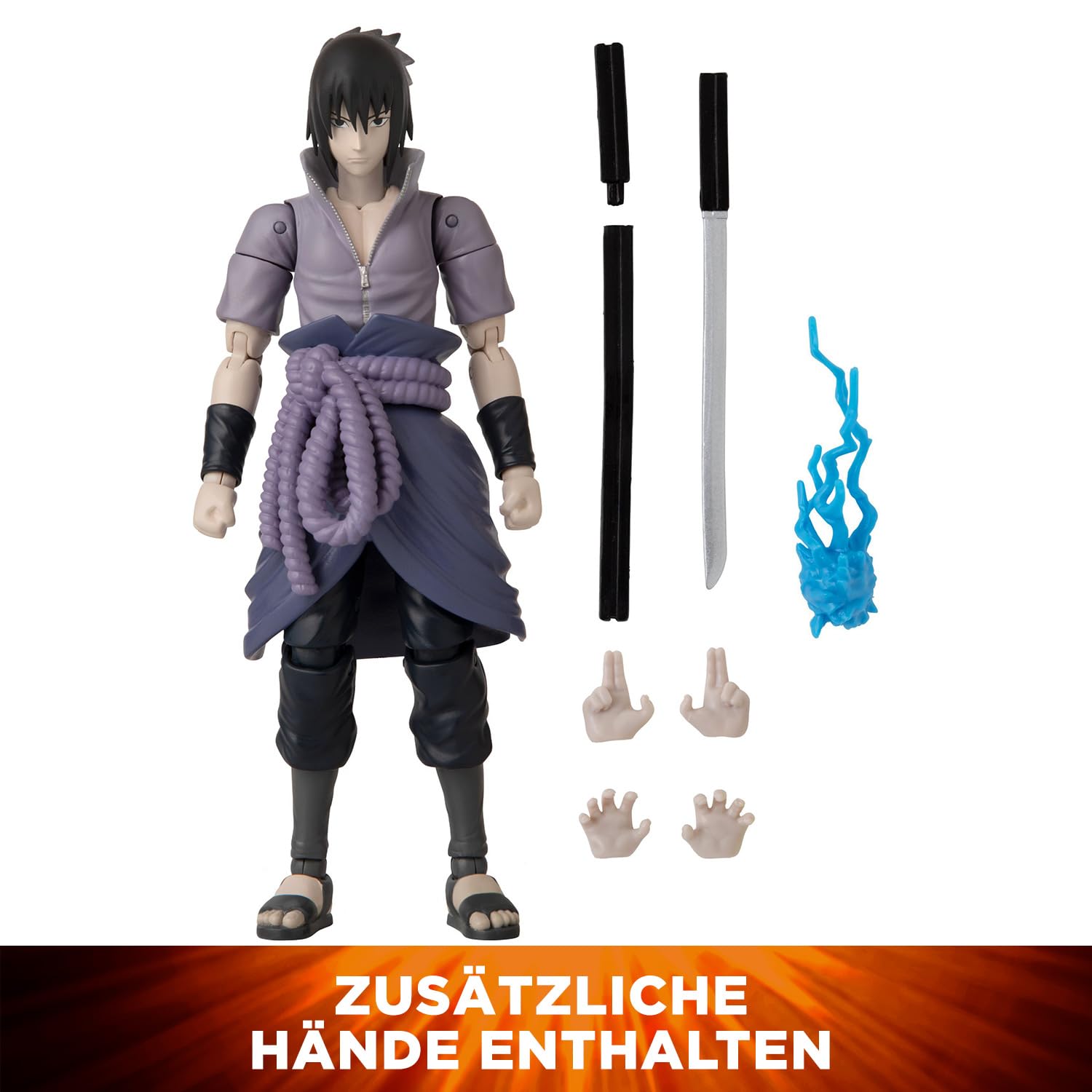 Bandai - Anime Heroes - Naruto Shippuden - Anime Heroes Figur 17 cm - Sasuke Uchiwa - Offizielle Naruto Lizenz - Gelenkige Sasuke-Figur - Manga Actionfigur - Spielzeug für Kinder ab 4 Jahren - 36902