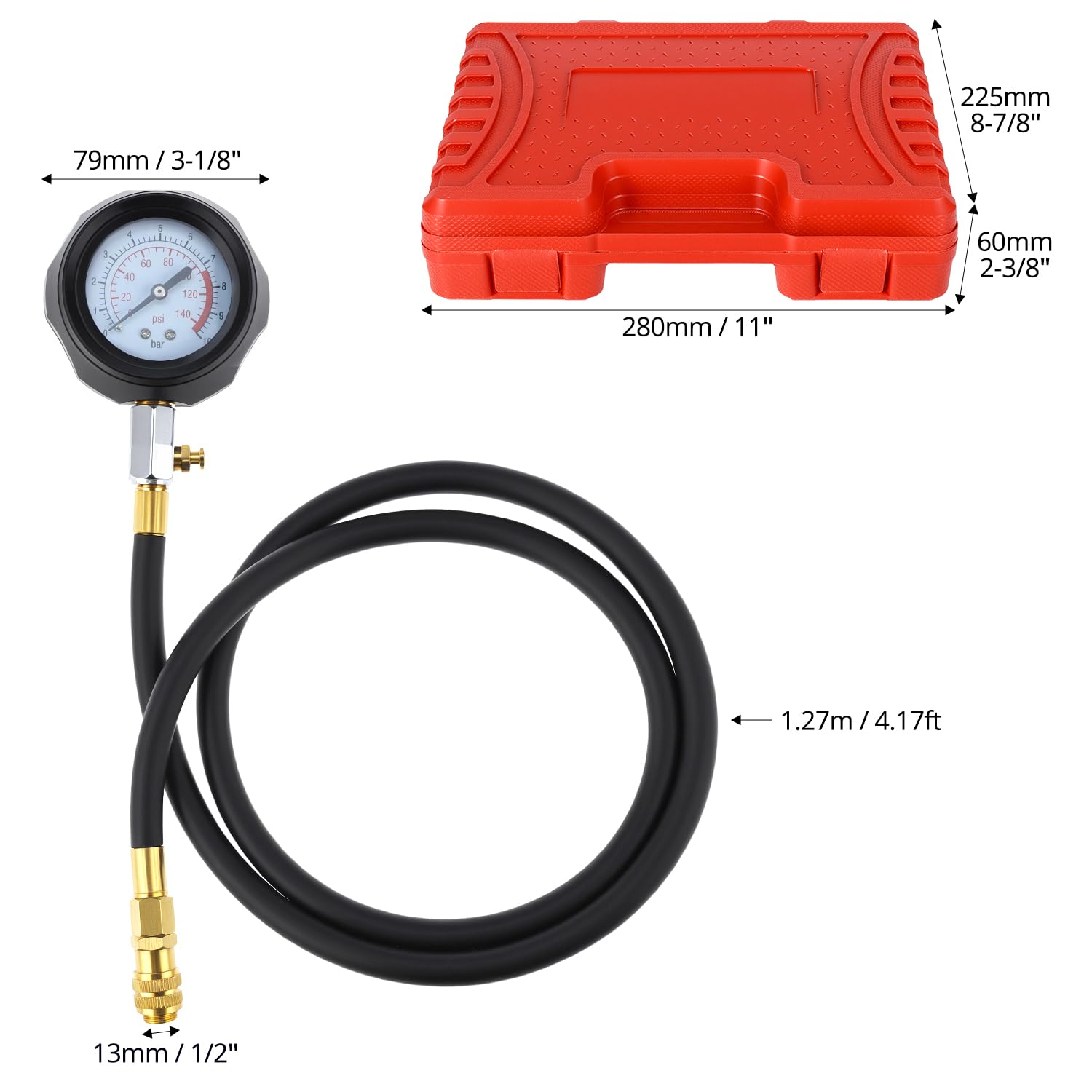 QWORK® Manometro per la pressione dell'olio, 140 PSI / 10 Bar, set di test per la pressione dell'olio nei cilindri motore con 10 adattatori, ideale per auto, moto e trattori