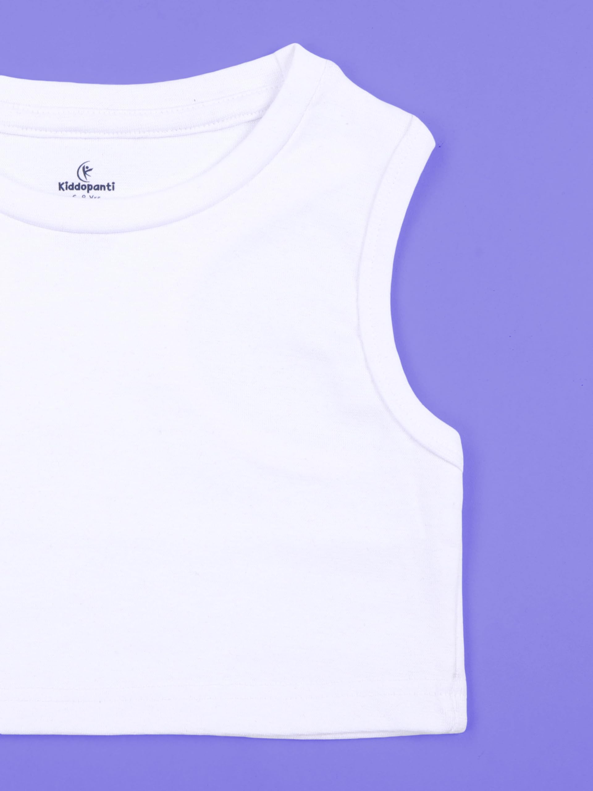 KiddoPanti Girls Cotton Spandex Crop Top Racerback Style | 95% Cotton 5% Spandex Knitted Rib Fabric | Sleeveless T-Shirt | Stretchable & Comfortable Casual Wear for Kids, White - 10-12Y 4