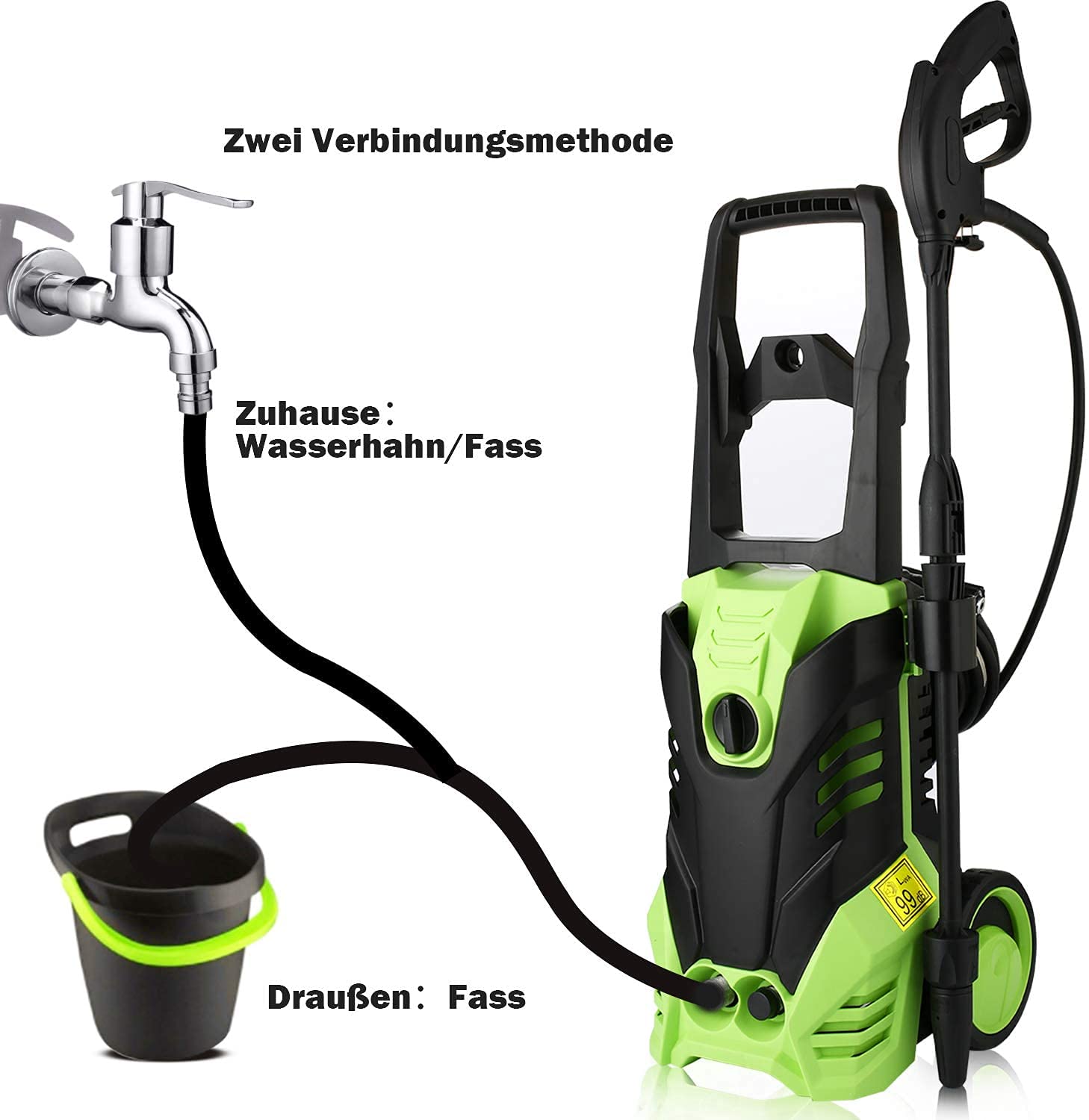 COOCHEER Hidrolimpiadora de Alta presión,2000W,150Bars,450L/H,Limpiadoras Alta presión con 1000ml depósito para detergente,5m Manguera,para Coche, Jardín, Herramientas