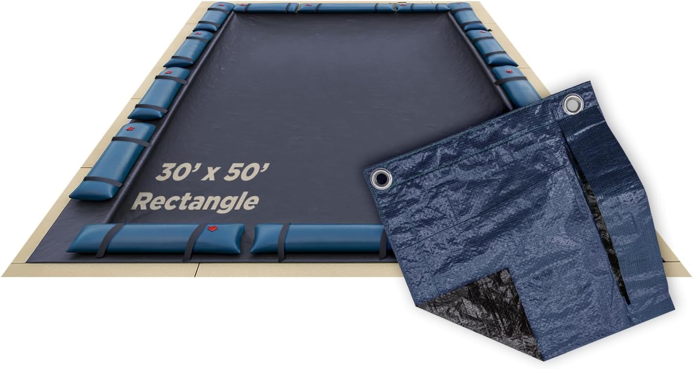 Buffalo Blizzard Deluxe 30 ft x 50 ft Rectangular Winter Pool Cover | Blue/Black | Closing Inground Swimming Pools | Easy to Install | Heavy Duty, Cold & UV Resistant | Shields from Seasonal Debris
