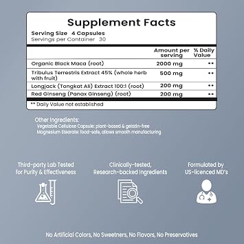 Drive Boost Sexual Health Supplement (120 Capsules) Support Stamina & Libido, Made with Maca, Tongkat Ali, Tribulus Terrestris, and Red Ginseng, Made in The USA