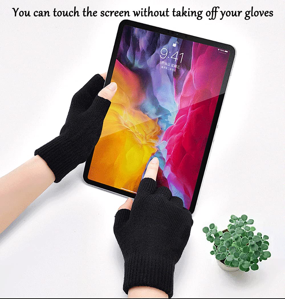 BEIRCOIN Inverno Guanti Mezze Dita Lavorati a Maglia Guanti Senza Dita Caldi Elastici per Uomo e Donna Guanti in maglia da ufficio