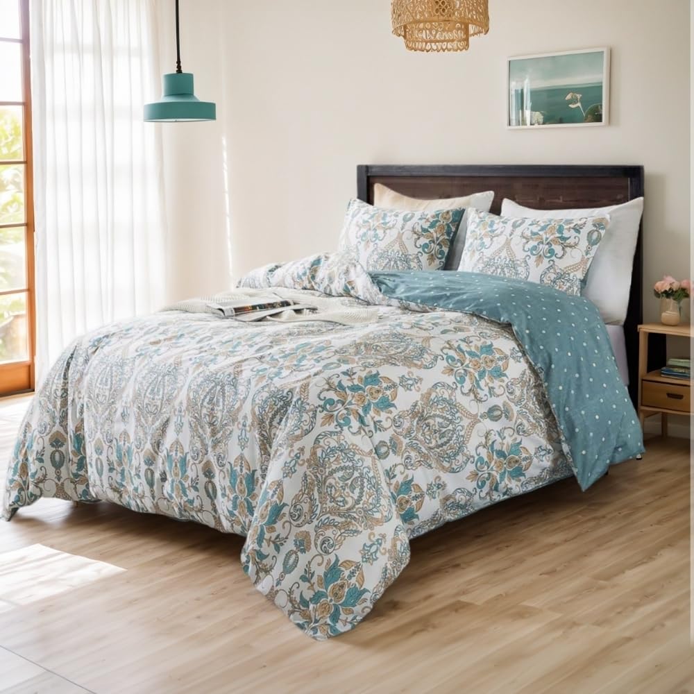 Nayoroom Bettwäsche 100% Baumwolle Blumen Kleine Blumenmuster Bettzeug Set Mädchen Blumenwiese Aesthetic Cute Pflanzenmuster Wendebettwäsche mit Reißverschluss und Blümchen Kissenbezüge
