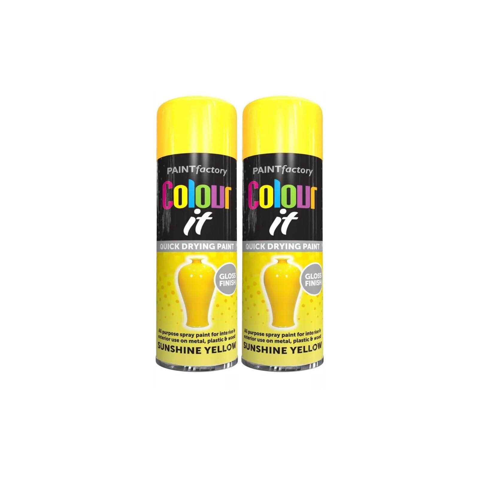 PNJB All Purpose Yellow Spray Paint, Aerosol Spray, Quick Drying, Excellent Coverage for Car, Van, Wheel, Metal, Ideal For Rust-Free Metal Surfaces, Excellent Coverage 250ml, (2PCS)