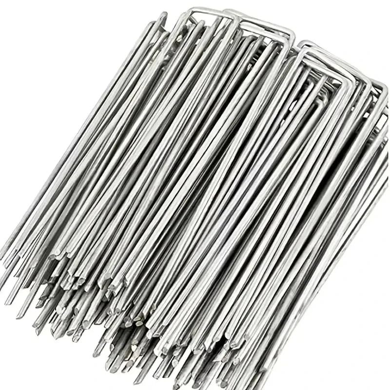 Picchetti per Telo Pacciamatura Mucchio di Terreno Pesante 50-100 Pezzi 10-15CM Graffette da Giardino zincate Paesaggio U Palo Decorazione Esterna Weed Barrie(100pcs,15X4CM)