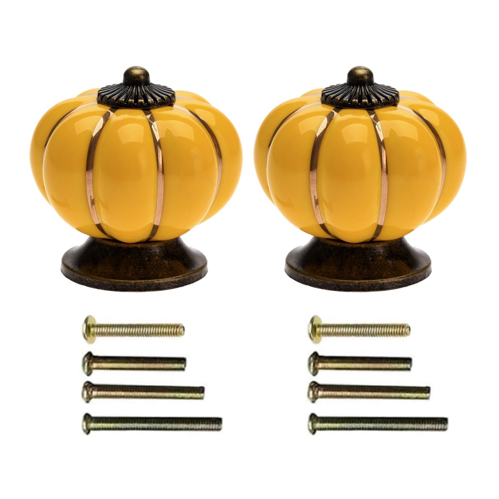 Mgoodoo Yellow Set Of 2 Ceramic Pumpkin Design Drawer Knobs,