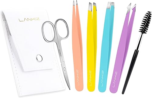 LANKIZ Pinzas para el vello facial de las mujeres – Pinzas de cejas de acero inoxidable de precisión para hombres y mujeres, puntas inclinadas y