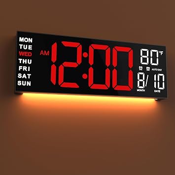 JALL 16" Large Digital Wall Mount Clock, Count Down Timer, Alarm, Big LED, RGB Color, DST, Temperature for Living Room Classroom Desk, Xmas, Birthday Gift for Senior Mom Dad Red White, 16 inches