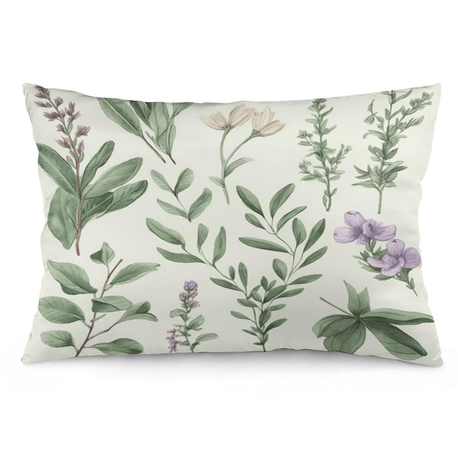 Green Flower Herb Sage Leaves And Branches Throw Pillow Cover Soft Lumbar Pillow Covers with Zipper Breathable Rectangular Cushion Case Polyester Pillow Case Decorative Body Pillow Cover for Couch Bed
