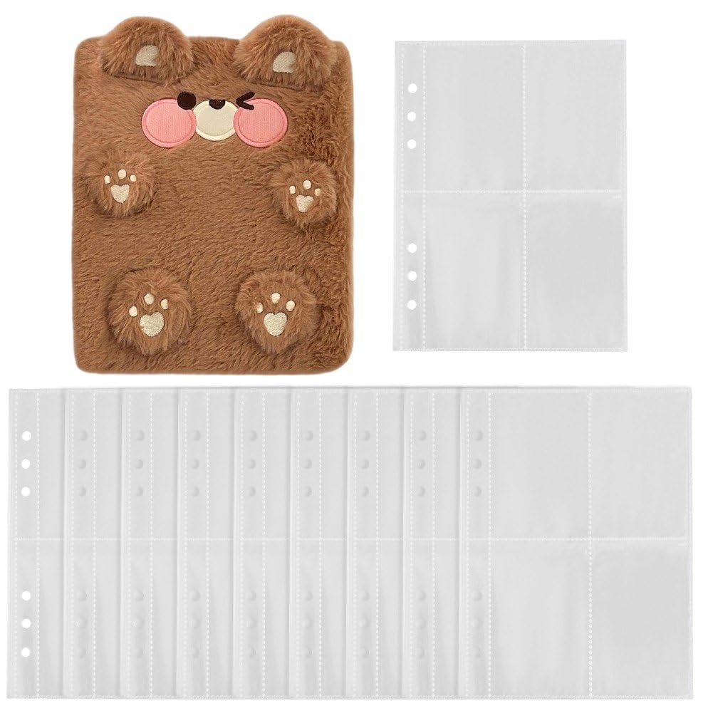 Uzztfa Brown Plush Photocard Binder Kpop Photocard Album Photo Card Holder Cute A6 Photo Album Kpop Star Card Holder Kpop Card Collect Book Photo Album