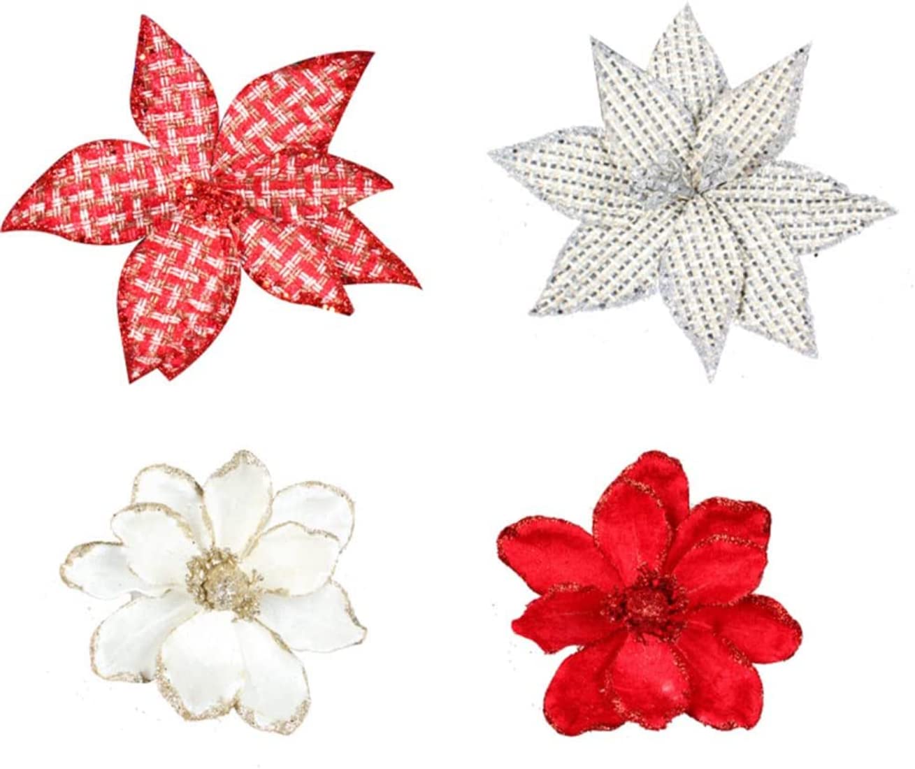 12 piezas de árbol de Navidad de 10.6 pulgadas, flores artificiales de Navidad, Año Nuevo, floral, bricolaje, boda, fiesta, ramos de decoración