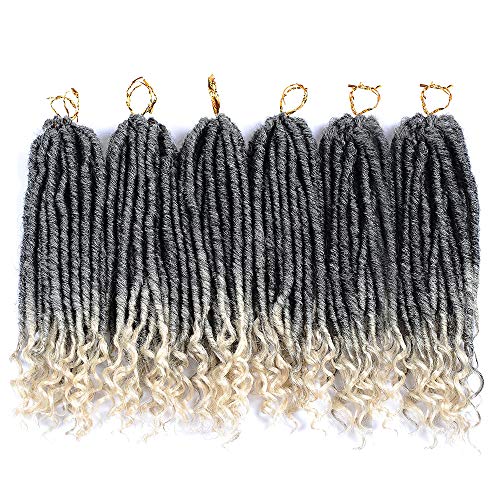 6 Packs Faux Locs Crochet Hair Straight Goddess Locs with Curly Ends Synthetic Braiding Hair Extensions (18 inch, #1b/613)