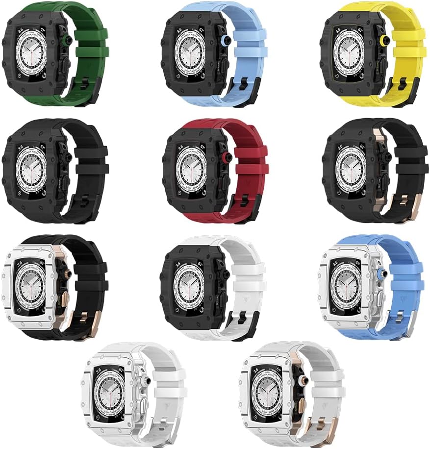 Carbon Fiber Watch Case Rubber Strap，For Apple Watch 9 8 7 6 5 4 SE 44mm 45mm Series Watch Replace Accessories Luxury Carbon Set Frame Bezel Modification Kit