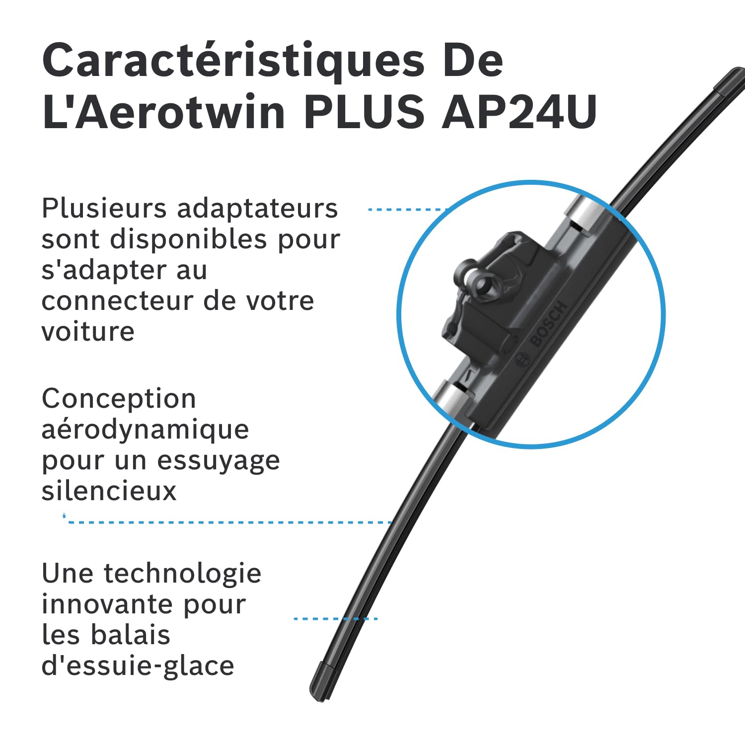 Bosch Aerotwin AP 24 U - Balai d'essuie-glace de Remplacement Avant - Livré avec Adaptateurs Modulaires - Vendu à l'Unité, 600mm