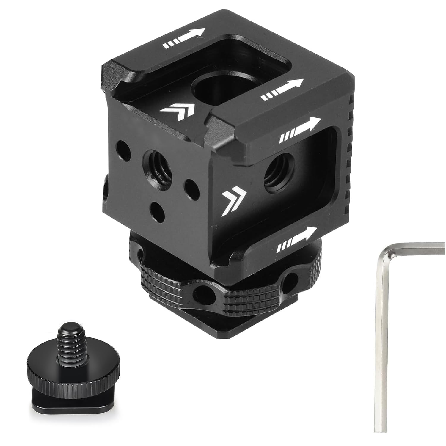 KAGYOKU Triple Cold Shoe Mount with 1/4"-20 Thread 3 Port Cold Shoe Mount for Microphone LED Flash Light Monitor