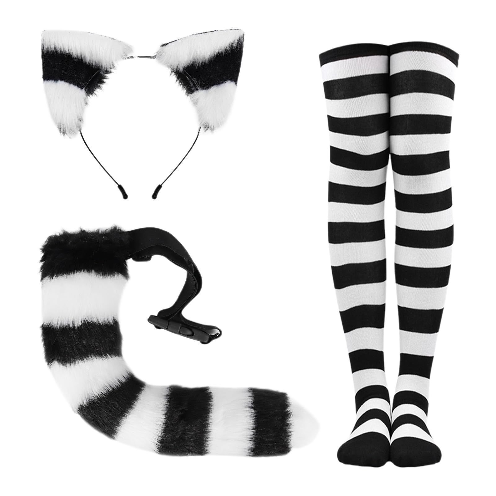 Faux Fur Fox Cat Ears Hair Headband Tail Gloves Set Furry Cosplay Set
