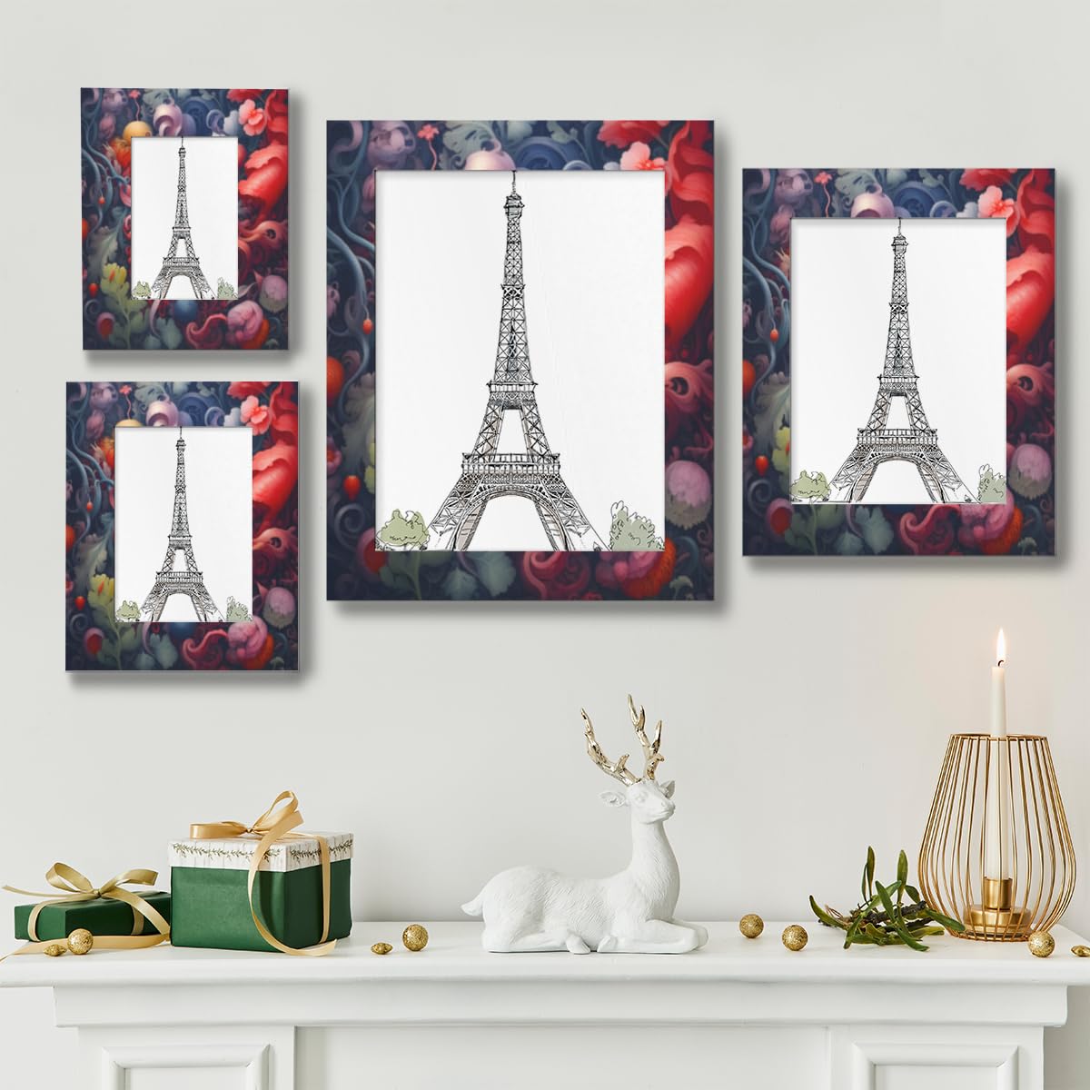 Cornice Portafoto Dipinta A Mano, 10x15 Cm, Strisce Tonali Rosa, Senza Vetro