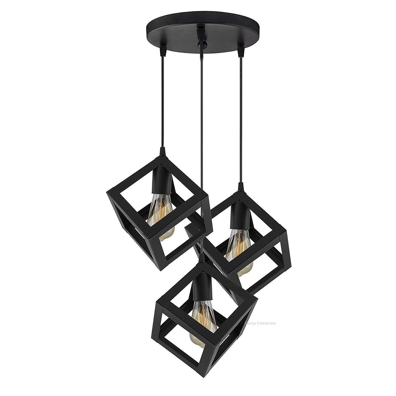 NKMD Ceiling Light Cube Shaped Metal Shade Hanging Pendant Ceiling Lamp (Bulb not Included)