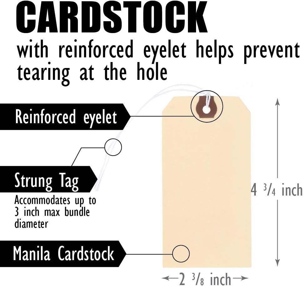 Amram Strung Shipping Tags and Hang Tags, 4 3/4-in x 2 3/8-in, 100 Tags, Manila with Reinforced Eyelet : Office Products