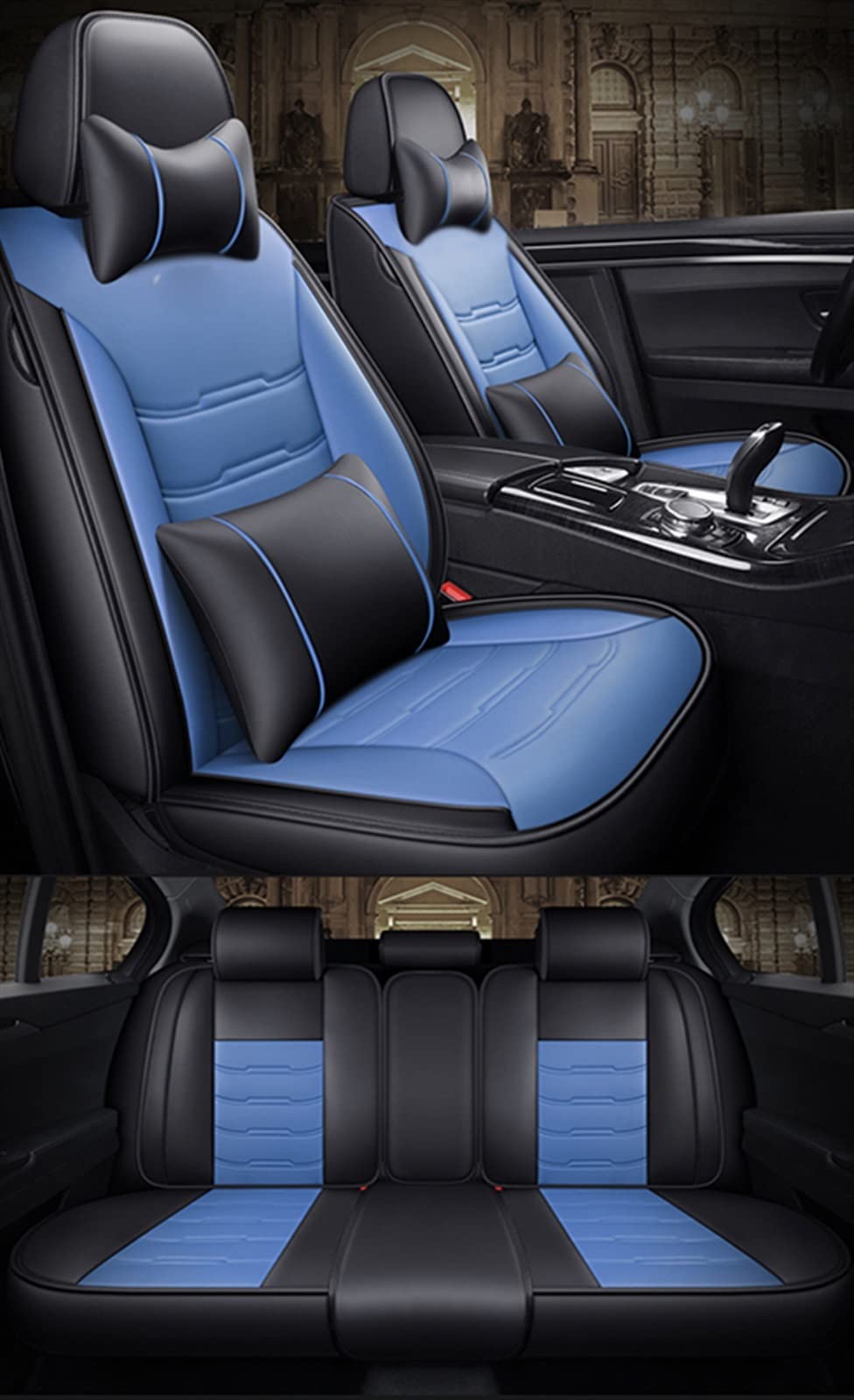 WILSEM Housse De Siège De Voiture 5 Places Étui De Protection Étanche Accessoires Auto Intérieur Décoratif pour Nissan pour Juke pour Bluebird Coussins Siège (Color : Black Blue 1)