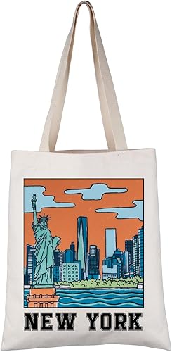 VAMSII Bolsa de lona de Nueva York, regalos de recuerdo de Nueva York, bolsa reutilizable de la ciudad de Nueva York, bolsa de hombro retro para