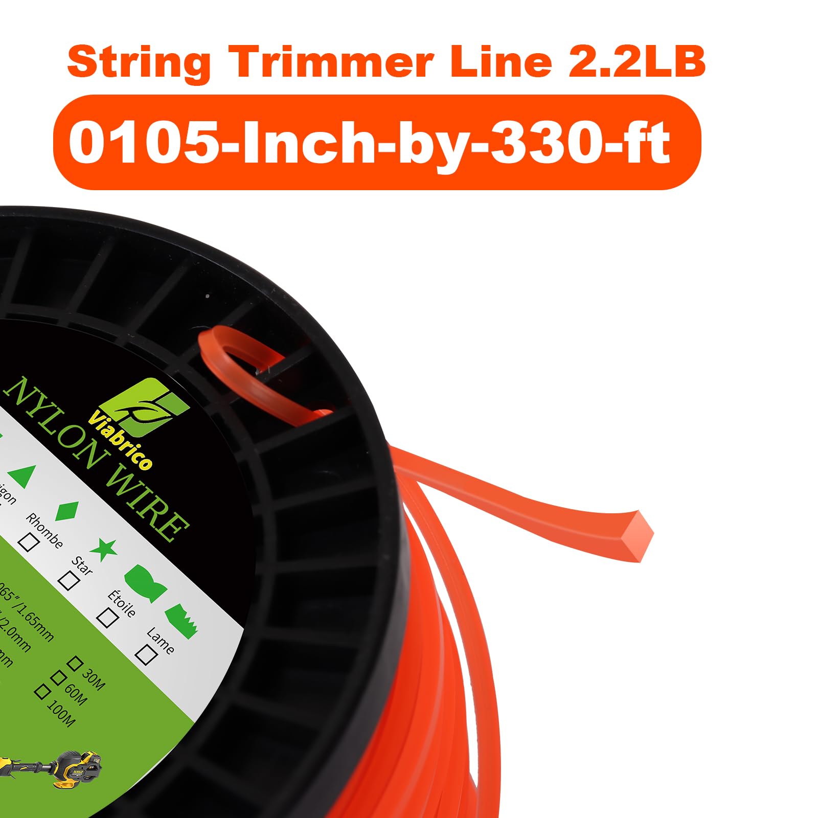 Viabrico String Strimmer Line Heavy Duty 2.65mm, strimmer Wire for Petrol strimmer, 2.65mm-100M-2.2lb-Spool - Image 2