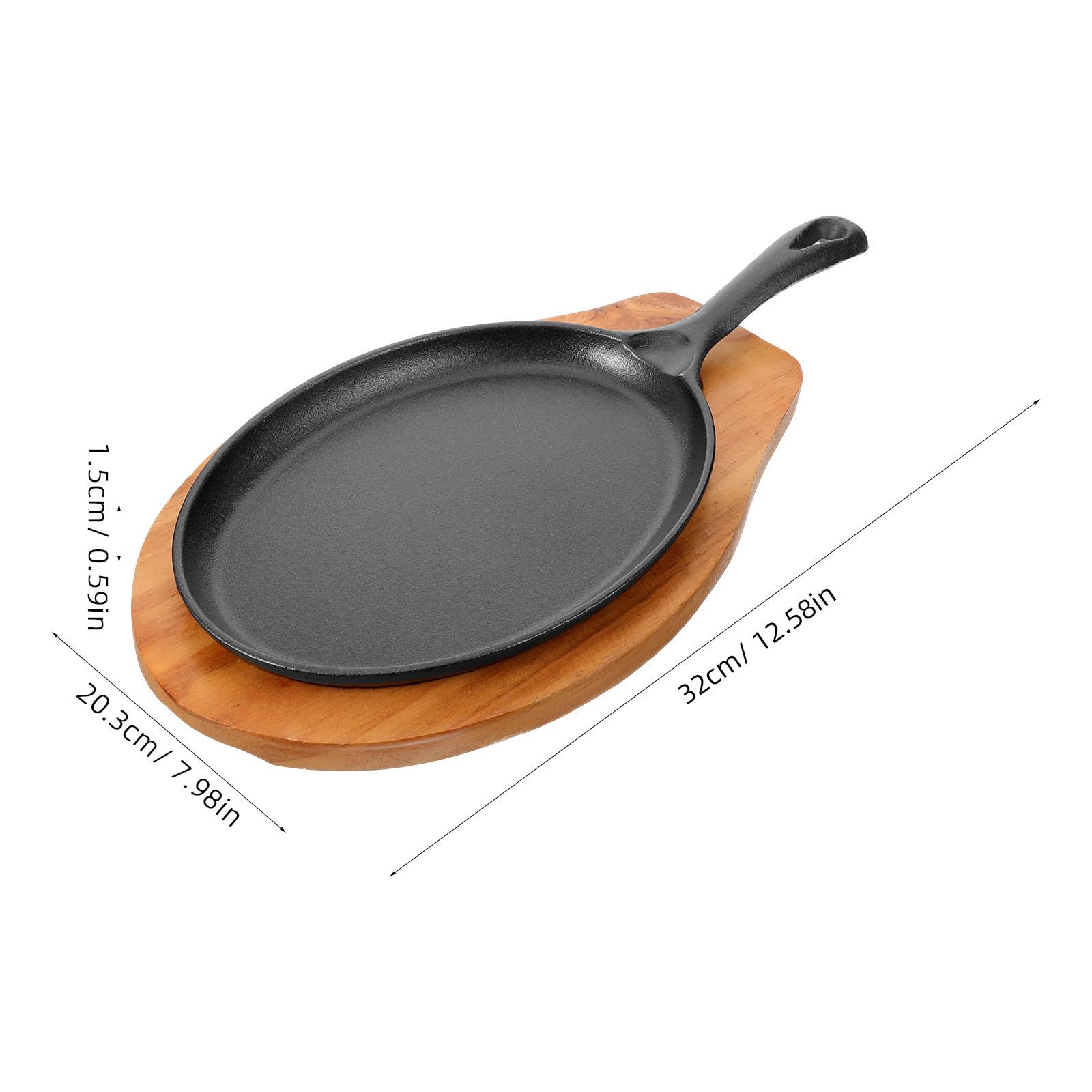 INOOMP Sartén de Hierro Fundido con Mango Único y Base de Madera, Multifuncional y Fácil de Limpiar para Uso Diario en Cocina del Hogar