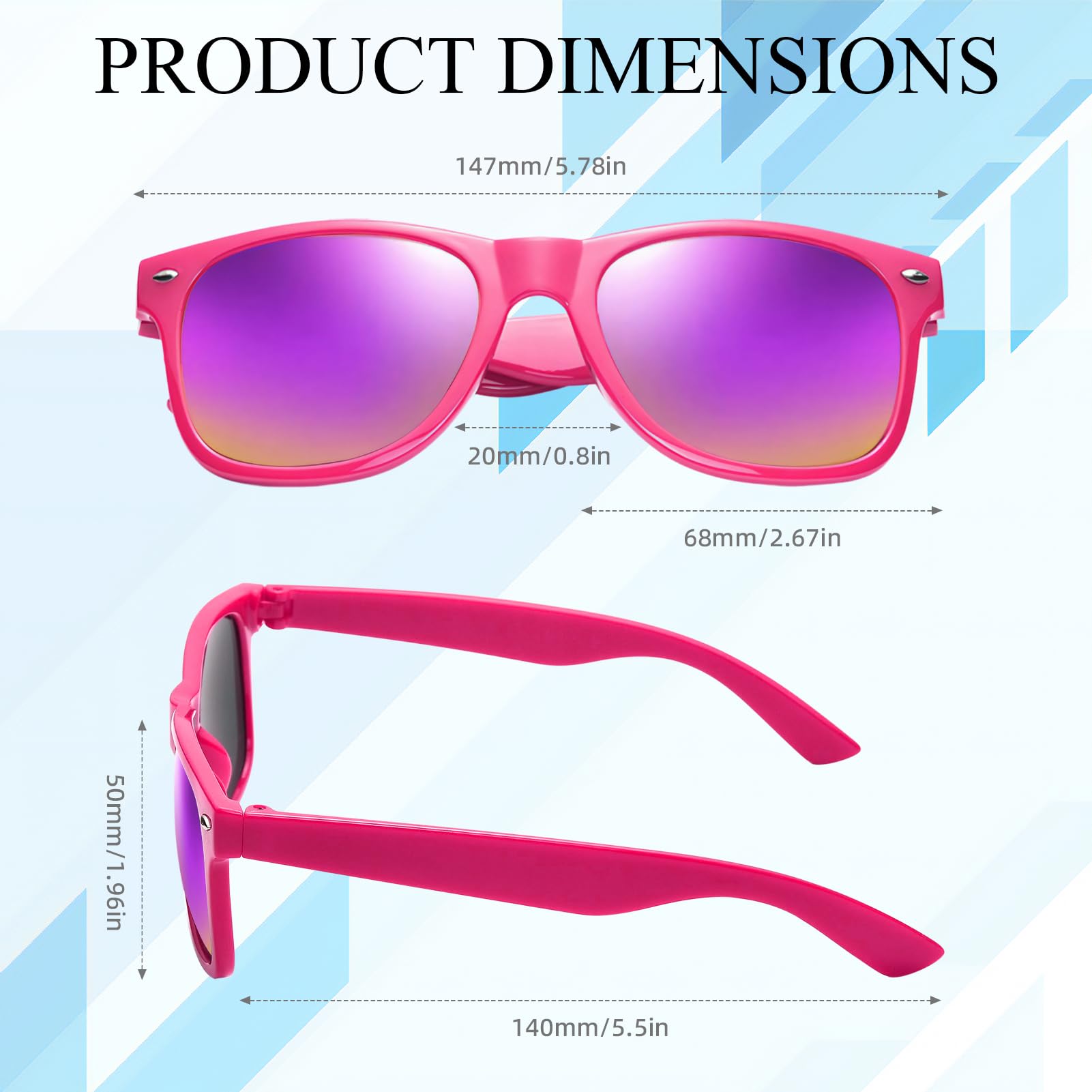 SUNOVELTIES Paquete de 12 lentes de sol retro de color neón, lentes de espejo clásicos para hombres y mujeres, para cumpleaños, despedidas de soltera, vacaciones de verano