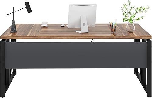 Miniatura 101 de Tribesigns Escritorio simple para computadora de 55 pulgadas, mesa de escritorio de oficina en casa para estación de trabajo, nogal oscuro + patas