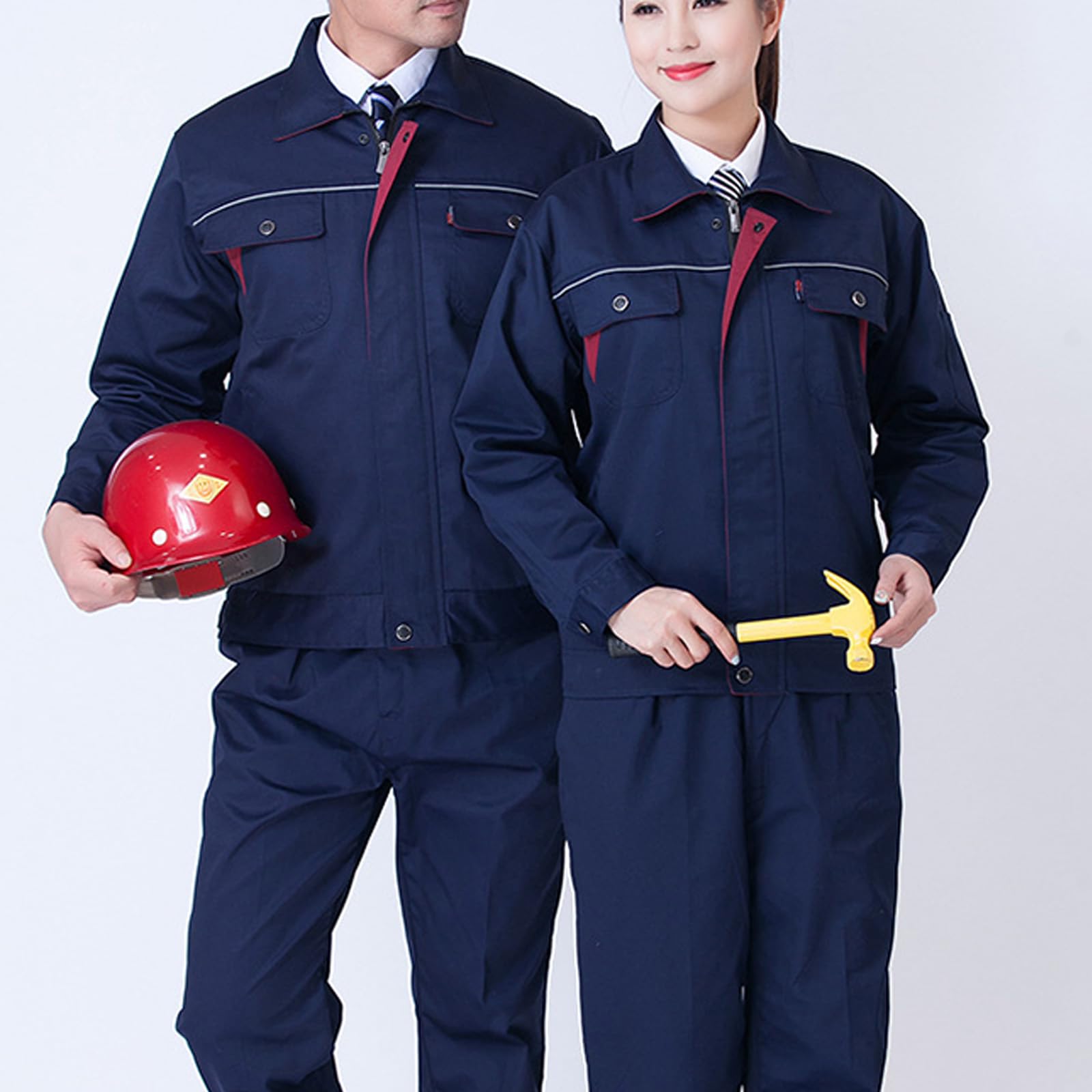 Trabajo De Sobretodo De Manga Larga Ropa De Trabajo General Set Chaqueta Y Pantalones Con Bolsillos Múltiples