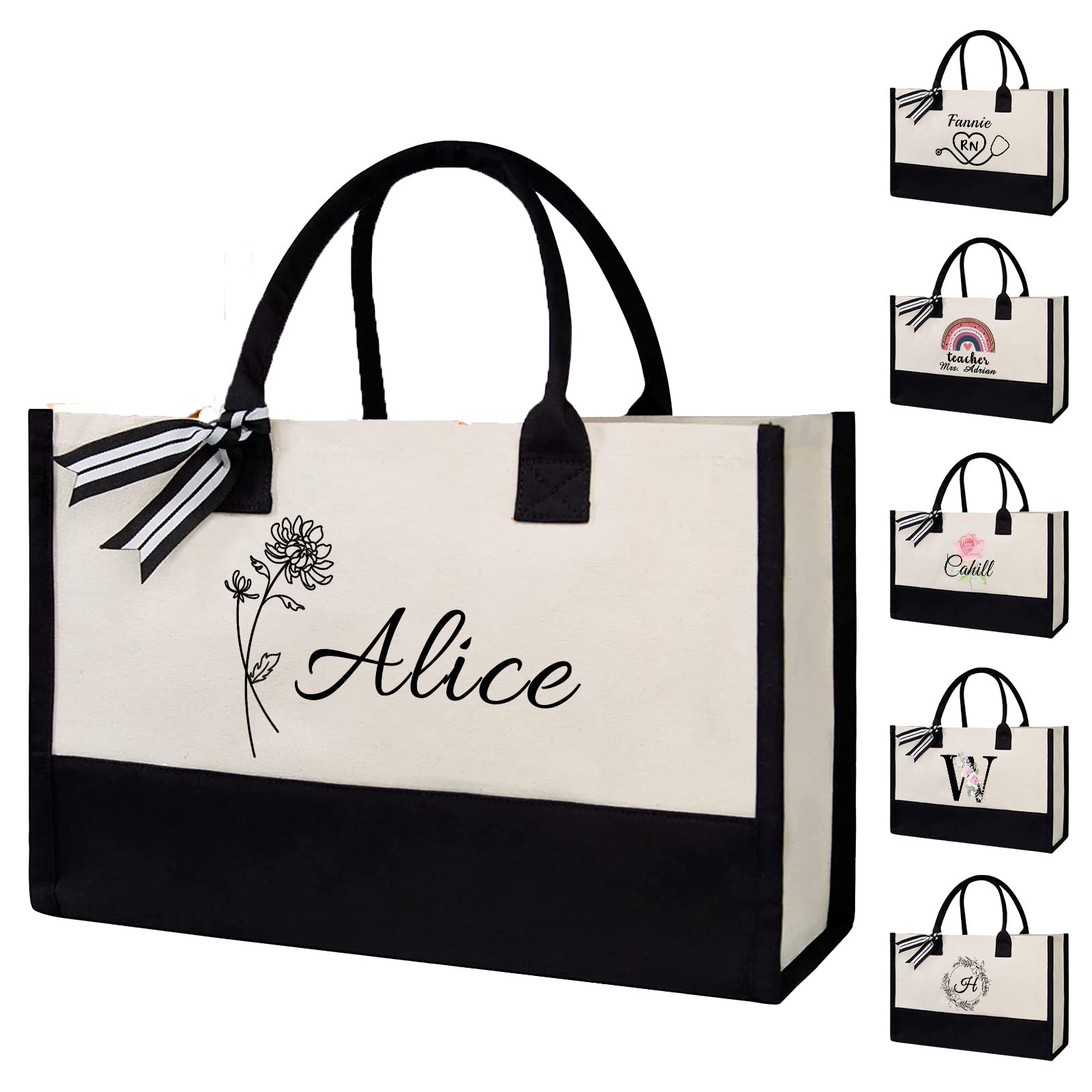 Betenshtresk Personalized Canvas Beach Bag Custom Canvas Tote bag Customized Handles Bag Gift for Women Wedding Bridesmaid