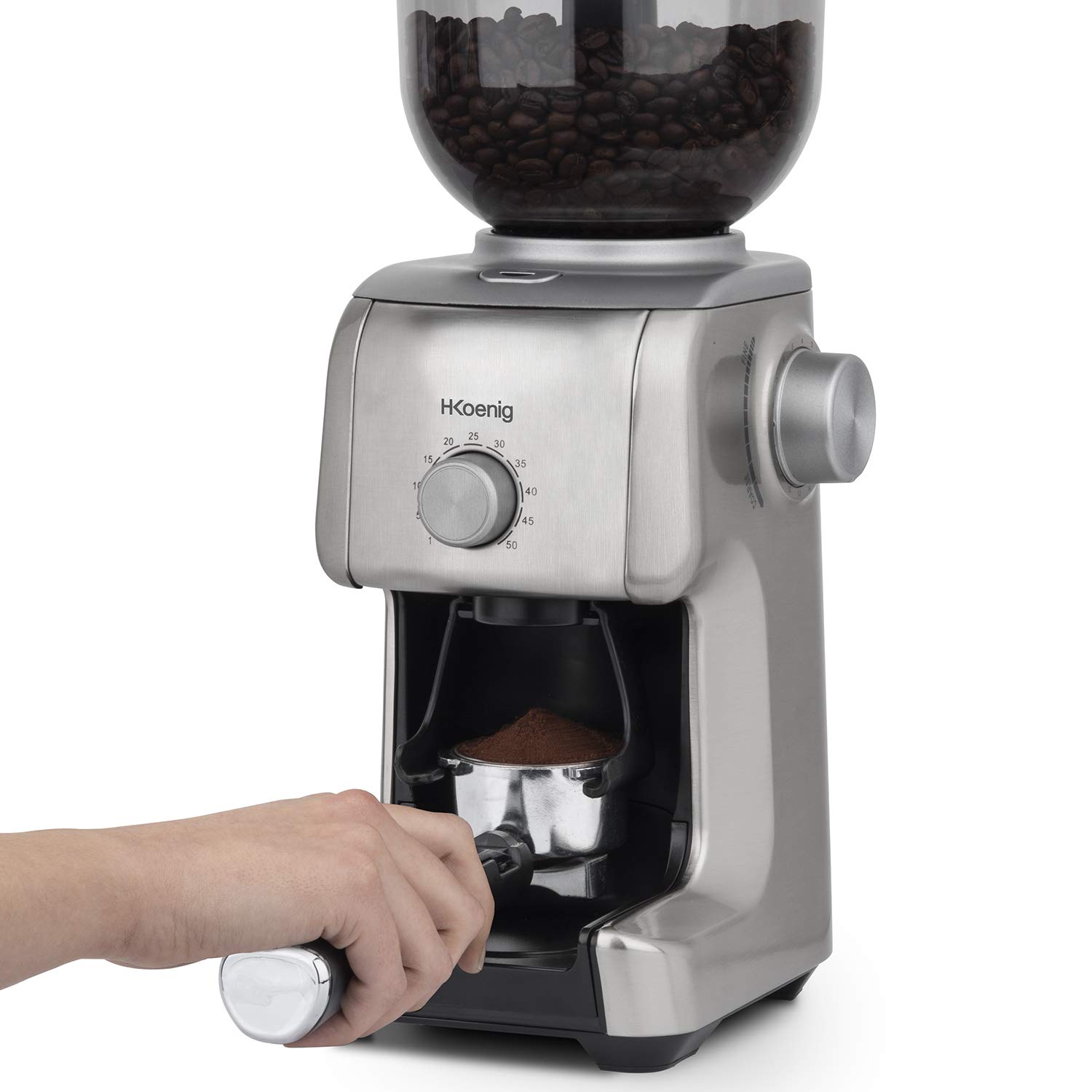 H.Koenig Moulin à Café Electrique GRD830, Broyeur Café Grain Professionnel, Grinder Pro, Meule Conique, 16 Tailles de Mouture, Capacité 400g, 130 W