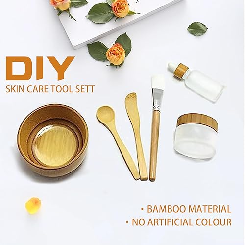 Miniatura 4 de Juego de cuencos de mezcla de bambú, 7 piezas de herramientas de mezcla de máscaras faciales con tazón de máscara facial, espátula, cuchara,
