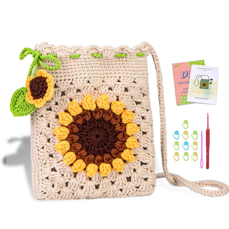 DanLingJewelry Misty Rose Colour Sunflower DIY Crochet Tote Bag Kit with Step-by-Step Tutorials and Tools
