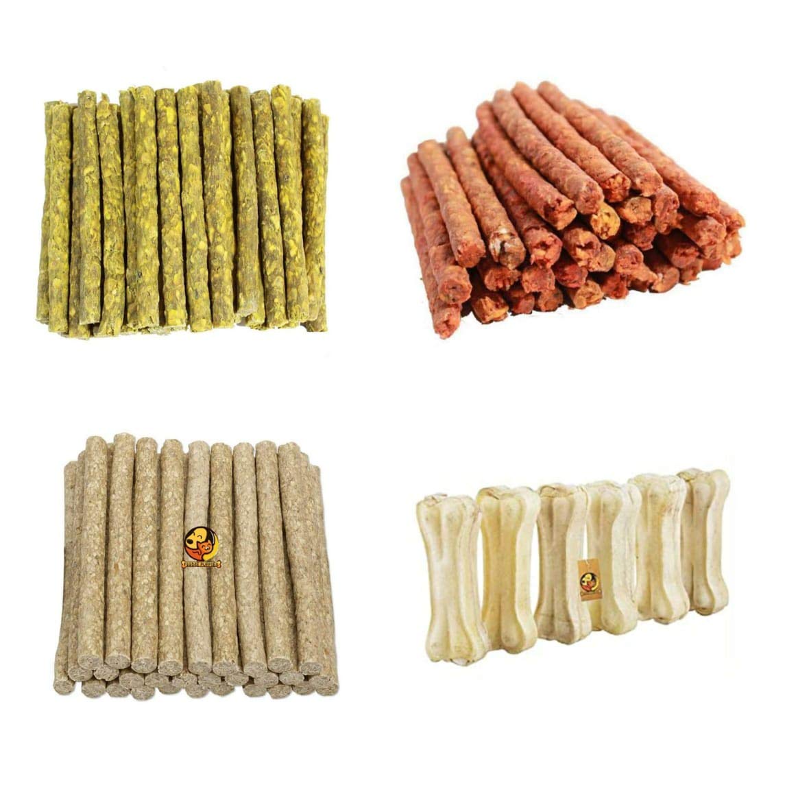 Foodie Puppies Barksticks Dog Treat Combo for Puppies and Dogs - Chicken, Mutton, Natural Stick, with 3inch Bone - 250gm Each | Improves Dental Health, Freshen Breath