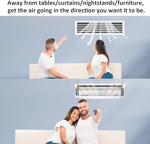 Miniatura 6 de Paquete de 2 deflectores de aire y calor para rejillas de ventilación, paredes laterales y registros de techo, ajustables de 8.5 a 15 pulgadas