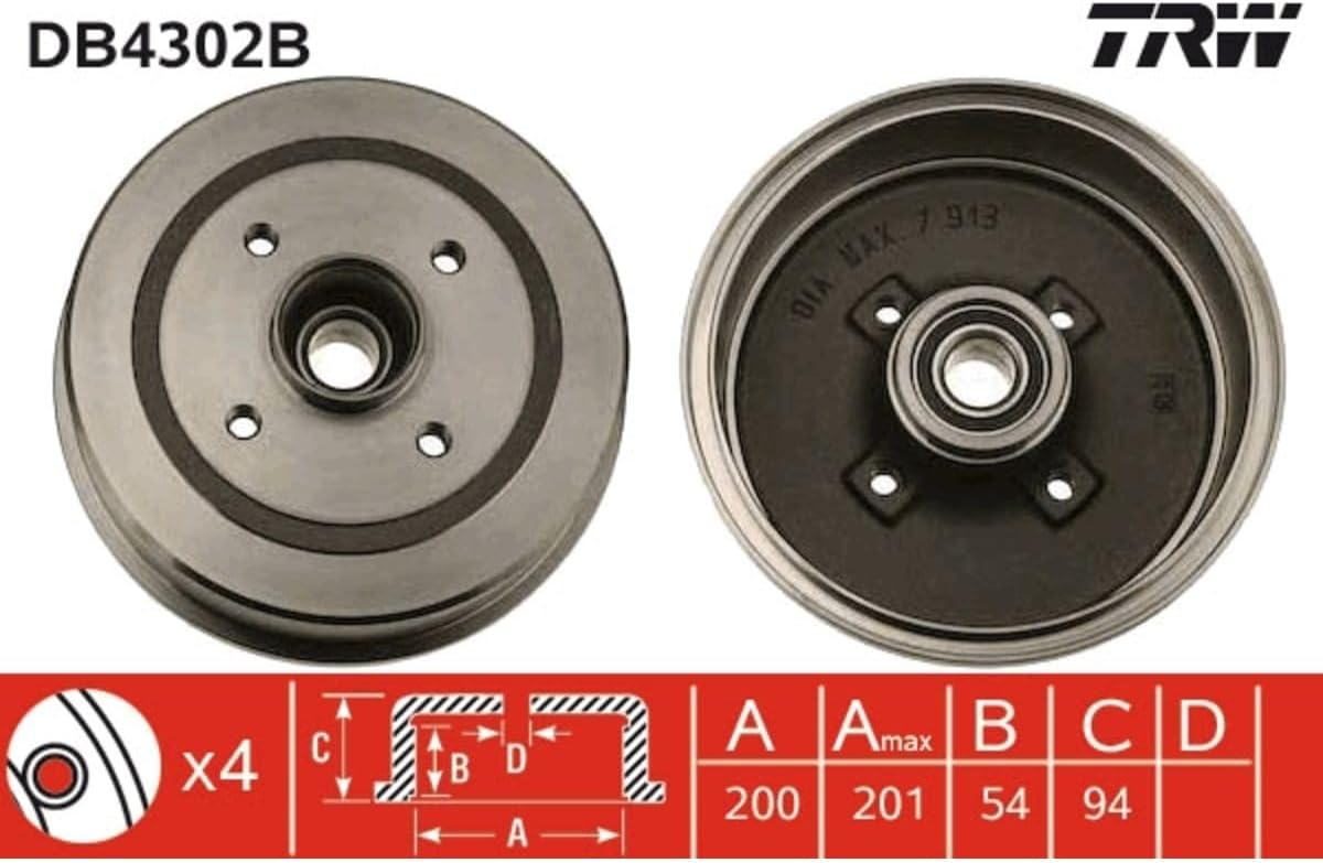TRW Replacement Brake Drum DB4302B