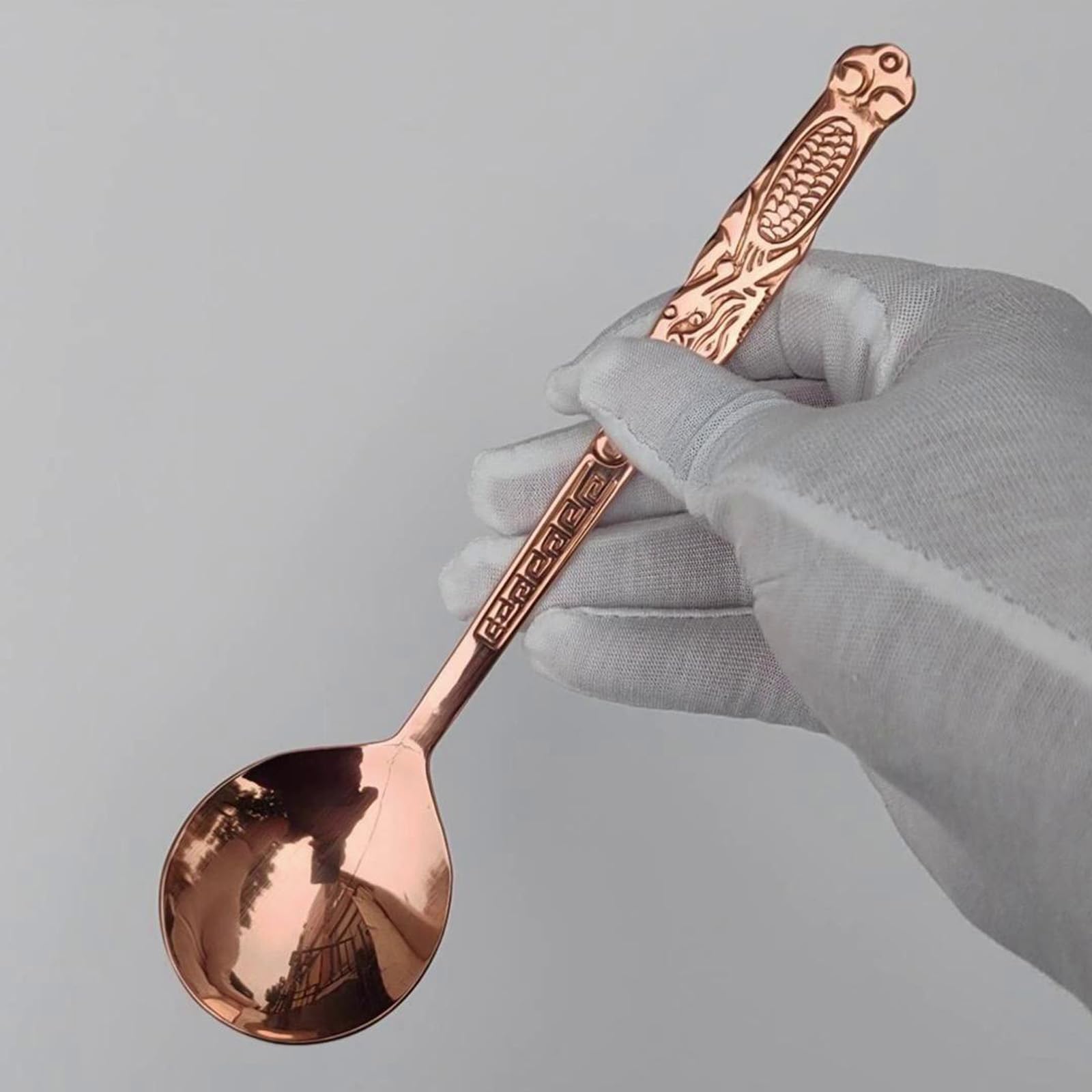 Łyżka w 100% z czystej miedzi, 19 cm kucie jako stara miedziana łyżka w stylu retro, odpowiednia do rodzinnych posiłków, restauracji, deserów, ciast, lodów (1)
