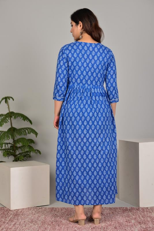Image of Women's Pure Cotton Printed Maternity Gown /Maternity wear /Feeding Gown A-line Maternity Feeding Dress Maternity Kurti Gown for Women