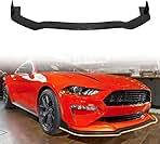 Front Bumper Lip Spoiler, Compatible with 2018-2023 Ford Mustang Ecoboost & GT W/O Performance Pack Option, PU Black Ikon Style Add-on Front Splitter Air Dam Chin Protector, 3 Pieces