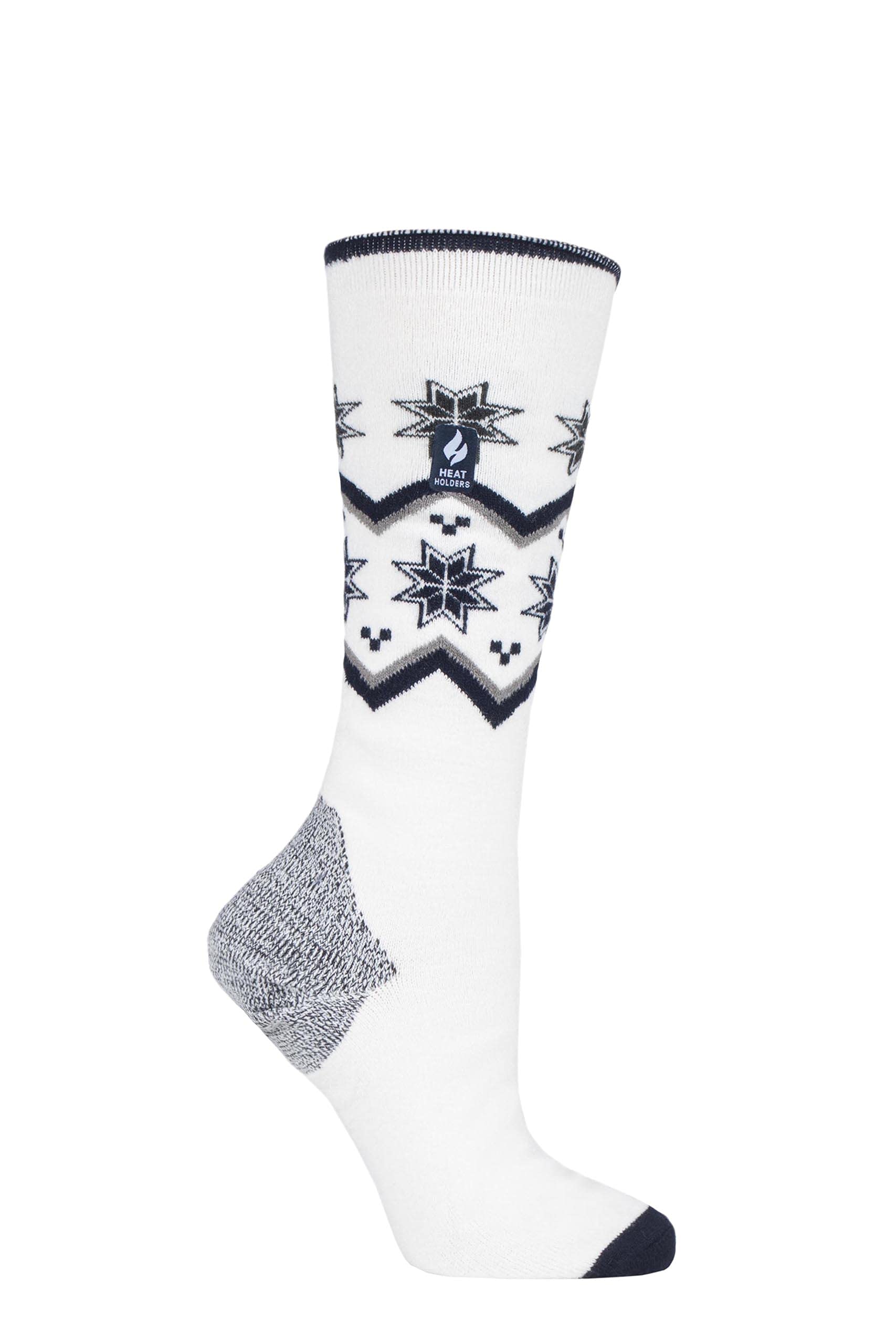 Ladies Ultra Lite Long Ski & Snow Sports Socks - Cream Fairisle