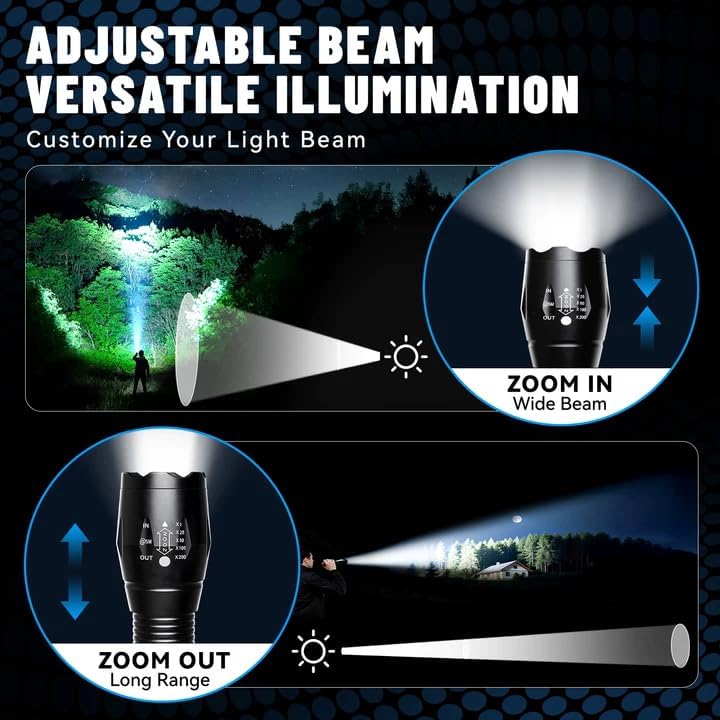 Miniatura 2 de VIBELITE Linterna LED de alto lúmenes, 5 modos de zoom, impermeable, linterna táctica para senderismo, camping, emergencia, rellenos de calcetines y