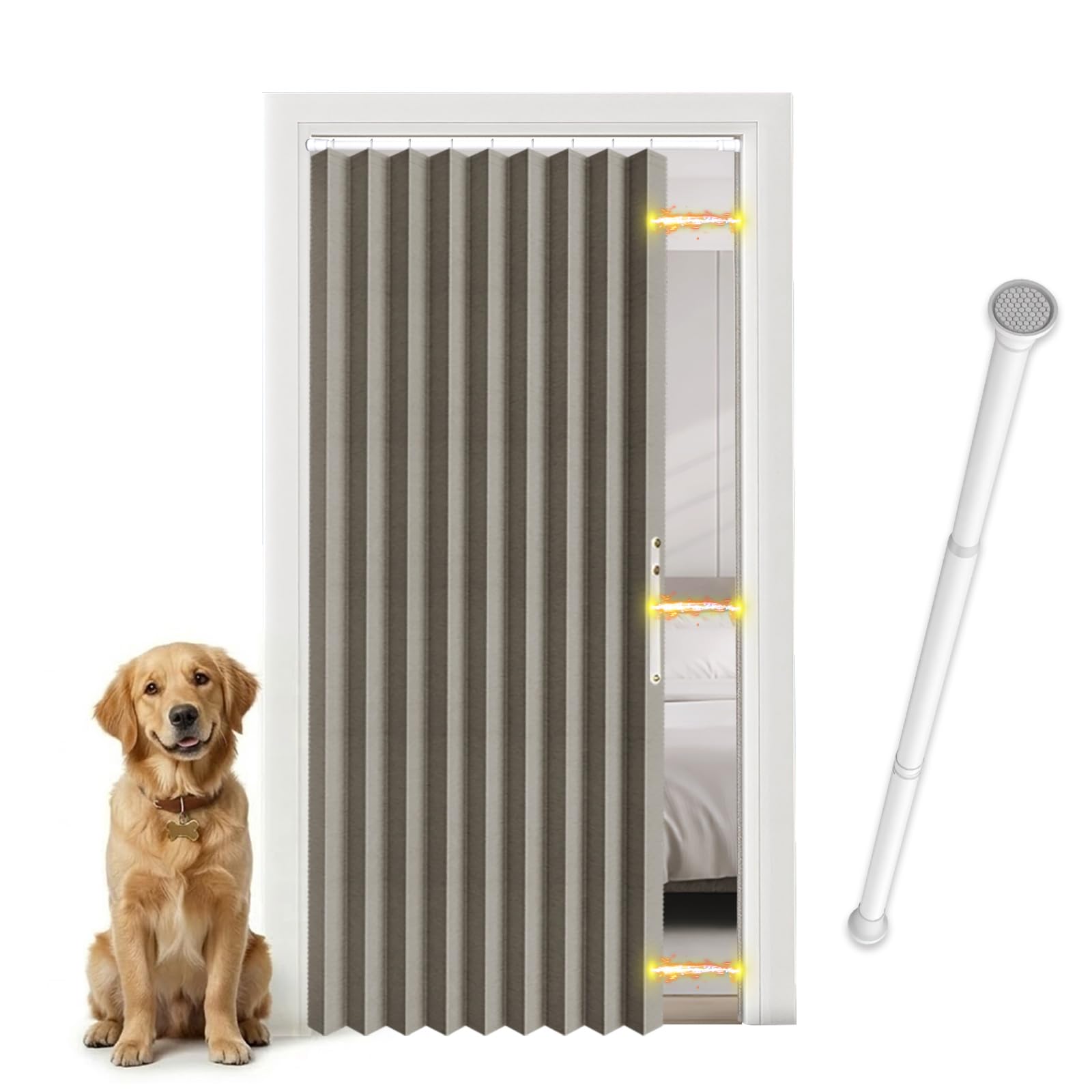 Magnetischer Türvorhang Blickdicht, ohne Bohren – Mit Teleskopstange, Faltenbalg-Design für Schlafzimmer & Flur (Grau, 198 x 106 cm, 1er Pack)