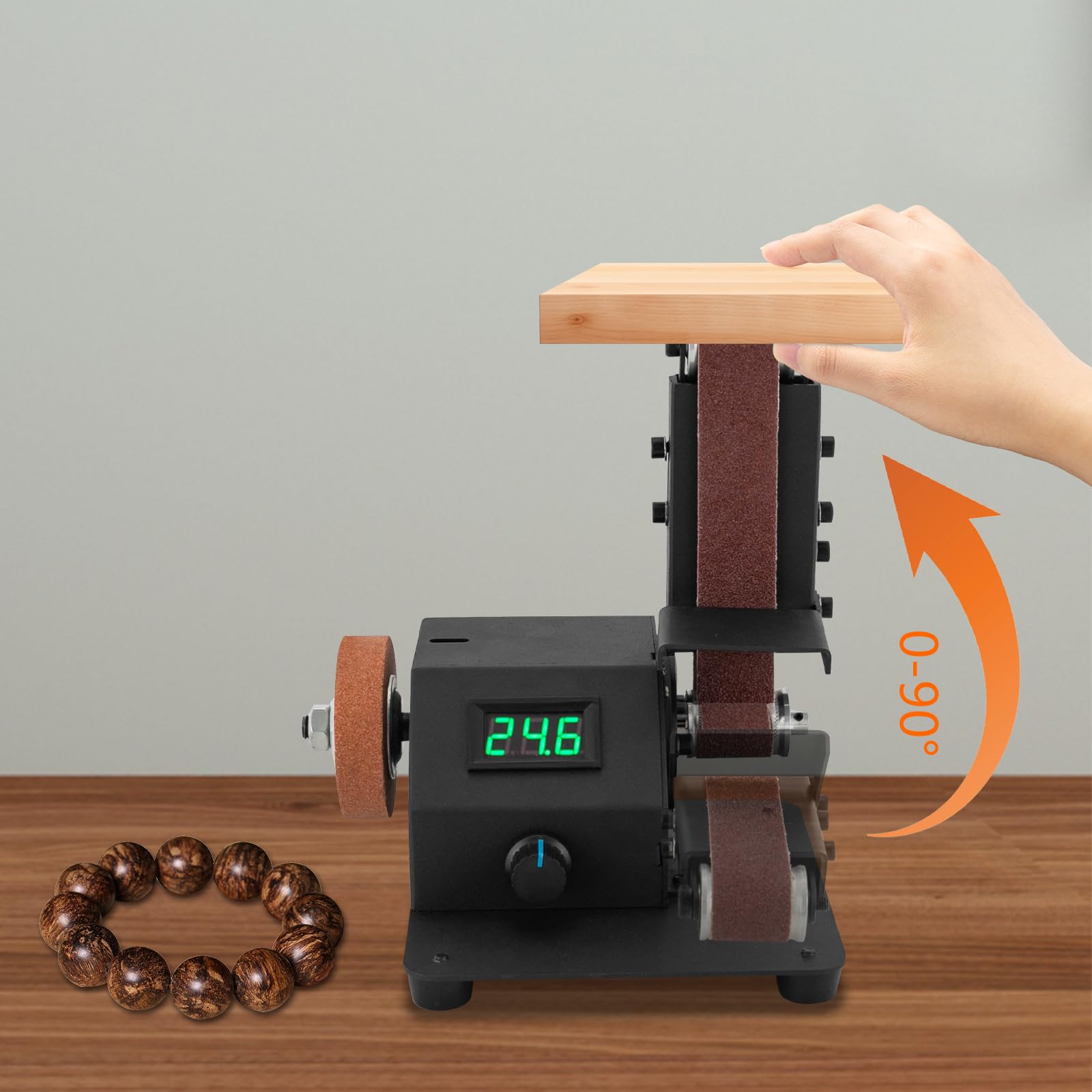 Lijadora de banda eléctrica de 350 W, con 0-8500 rpm variable, incluye 10 bandas de lijado y accesorios para metal, madera, plástico
