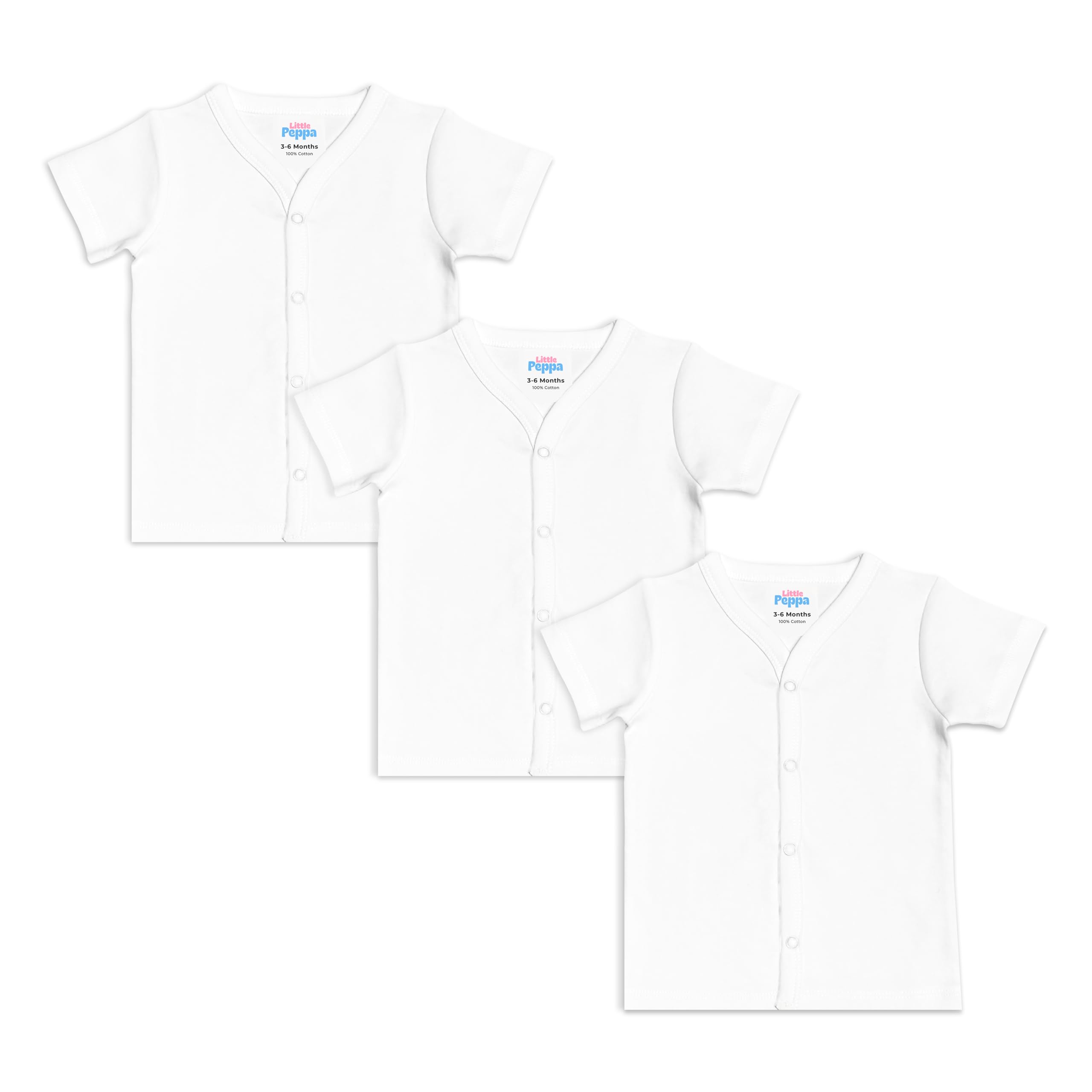 Little Peppa100% Cotton New-Born Baby Boy/Girl/Unisex Jabla/Front-Open T-Shirt White [Pack of 3 Pieces]