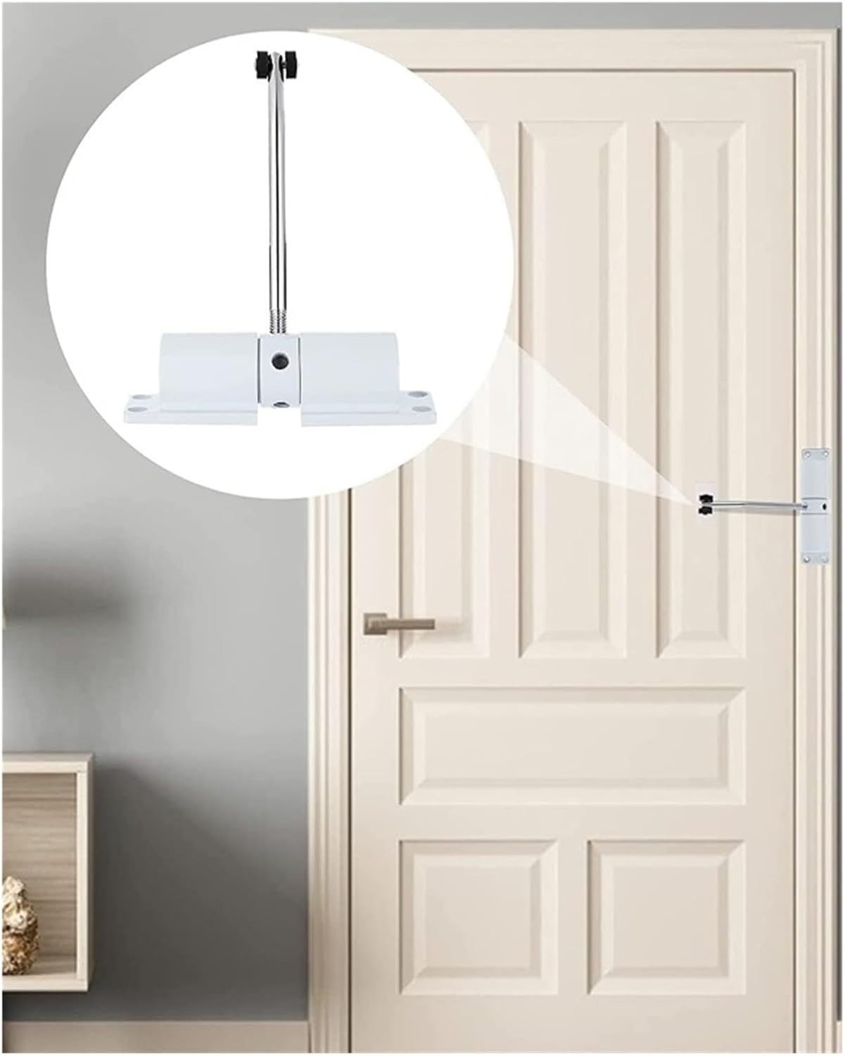 180 Degree Automatic Door Closer Metal Adjustable Heavy Duty Safety Spring Silence Durable Convert Hinged Interior Exterior(Round-White)