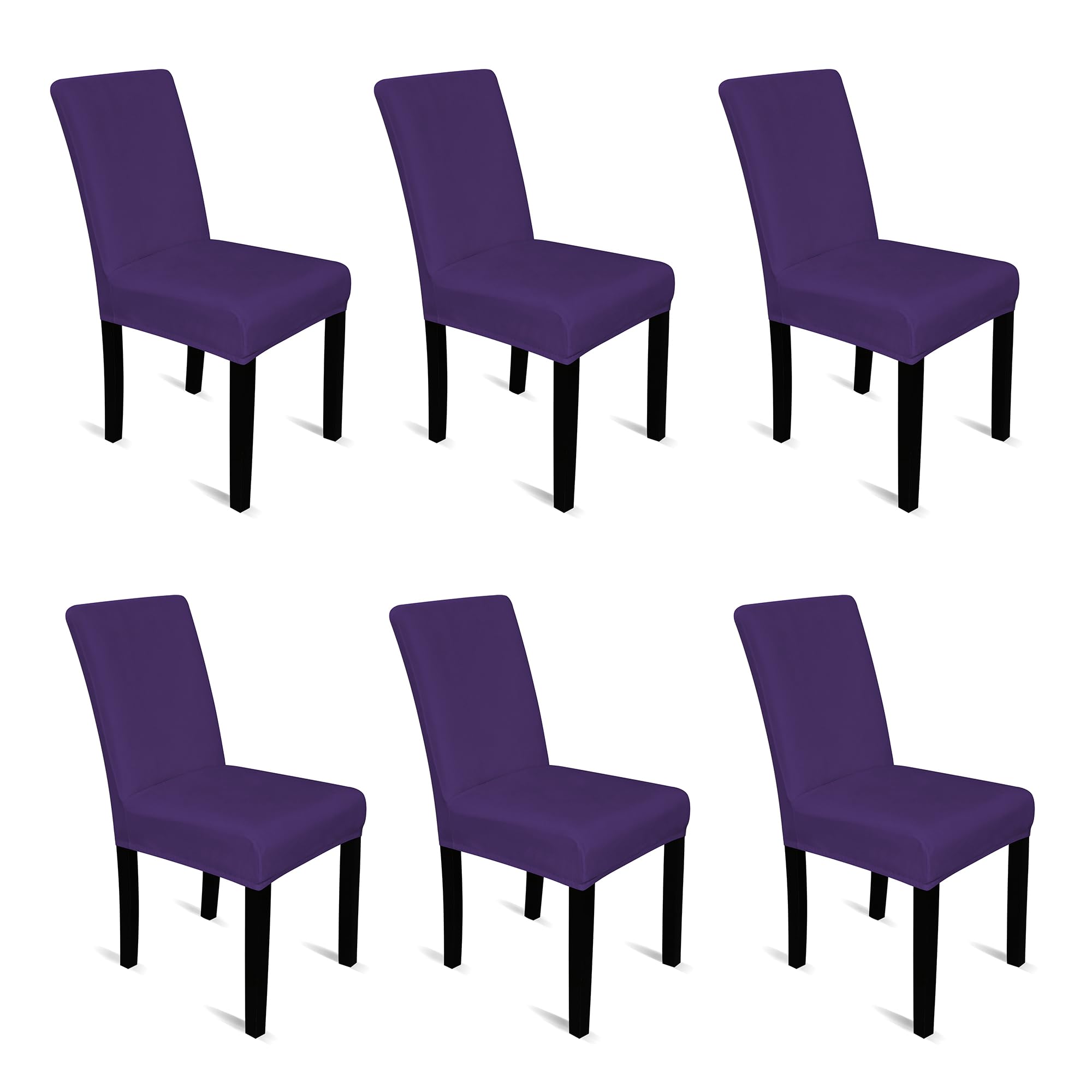 Velvet Dining Chair Covers Stretchable Spandex High Back Dining Chair Slipcovers Removable & Washable Seat Protector for Dining Room, Living Room Wedding, Hotel & Banquet, Dark Purple, Pack of 6